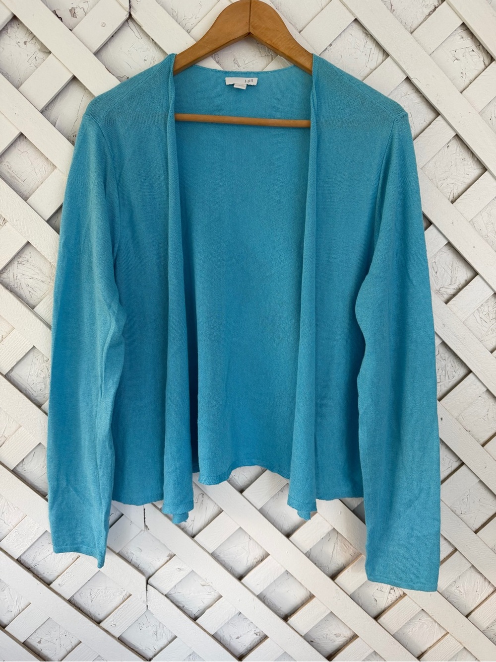 J. Jill Linen Blend Open-Front Cardigan in Turquoise Minimalist Large